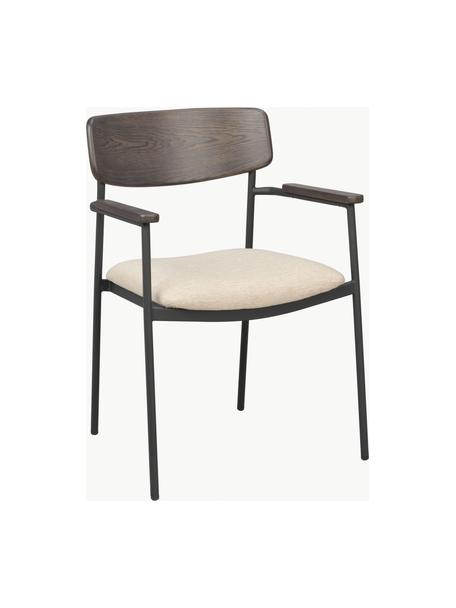 Silla con reposabrazos de madera de roble Maymont, 2 uds., Tapizado: 100% polipropileno Alta r, Estructura: metal con pintura en polv, Tejido beige claro, madera de roble, An 59 x F 53 cm