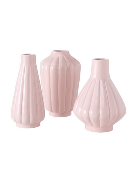 Komplet wazonów z kamionki Samyra, 3 elem., Kamionka, Blady różowy, Ø 11 x W 18 cm