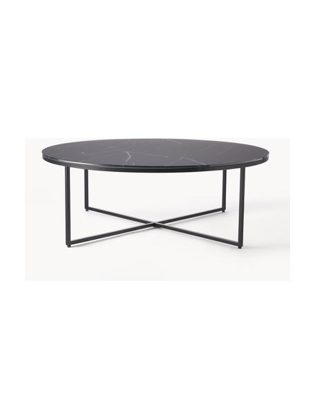 Okrúhly XL konferenčný stolík so sklenenou doskou Antigua, Mramorový vzhľad čierna, čierna matná, Ø 100 cm