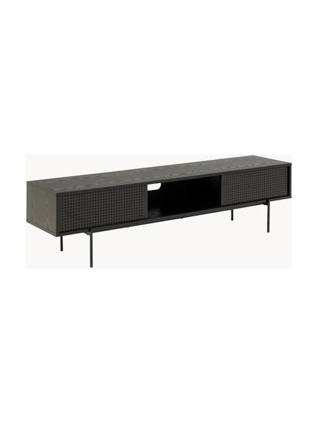 Mobile TV Angus, Piedini: metallo verniciato a polv, Legno, laccato nero, Larg. 180 x Alt. 44 cm