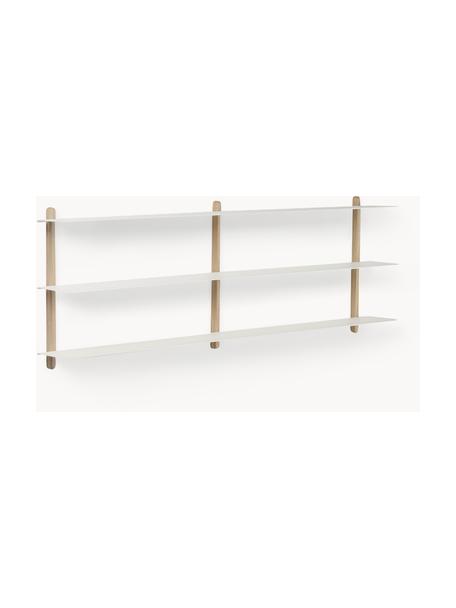 Estante de pared Nivo, Estantes: acero recubierto, Estructura: madera de roble, Madera de roble, blanco, An 118 x Al 42 cm