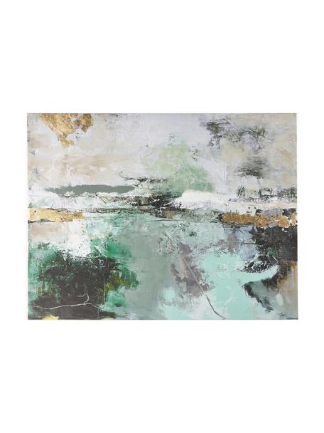 Quadro su tela dipinto a mano Hillside, Immagine: stampa digitale con color, Tonalità beige e verdi, Larg. 120 x Alt. 90 cm