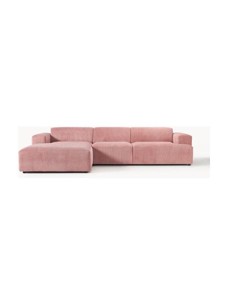 Cord-Ecksofa Melva (4-Sitzer), Bezug: Cord (92% Polyester, 8% P, Gestell: Massives Kiefernholz, Spa, Füße: Kunststoff Dieses Produkt, Cord Altrosa, B 319 x T 195 cm, Eckteil links