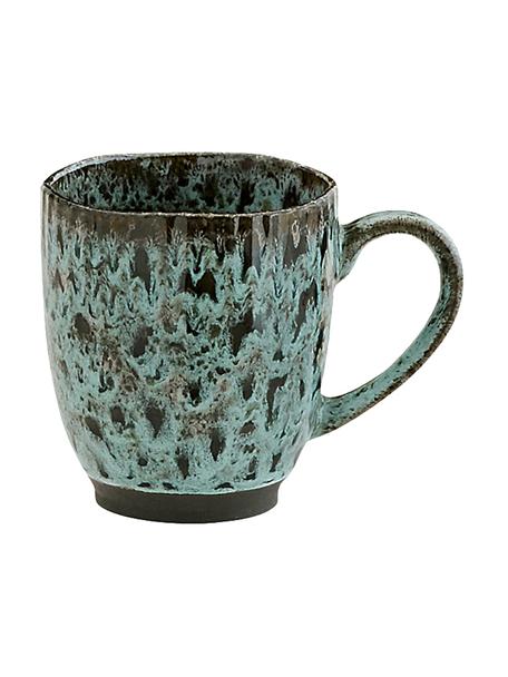 Tassen Vingo, 2 Stück, Steingut, Blaugrün, Schwarz, Ø 10 x H 11 cm