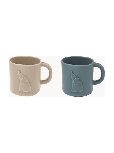 Tazas infantiles Chaves, 2 uds., 100% silicona, Gris azulado, beige claro, motivo elefante, Ø 7 x Al 8 cm, 220 ml