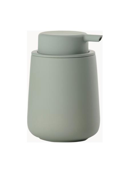 Dosificador de jabón de porcelana Nova One, Recipiente: porcelana, Dosificador: plástico, Verde salvia, Ø 8 x Al 12 cm