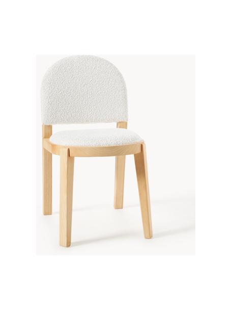 Silla tapizada en tejido bouclé Neelia, Tapizado: bouclé (100% poliéster) A, Patas: madera de fresno Este pro, Bouclé blanco, madera de fresno clara, An 54 x F 46 cm