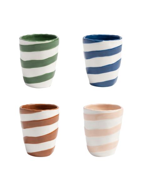Set 4 tazze senza manico dipinte a mano in dolomite Oblique, Dolomite, Verde, blu, beige, marrone, bianco, Ø 8 x Alt. 10 cm