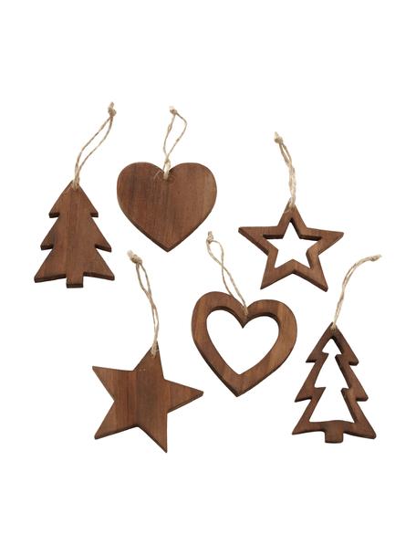 Set de adornos navideños Emmelie, 6 uds., Madera de pino, Marrón, An 12 x Al 12 cm