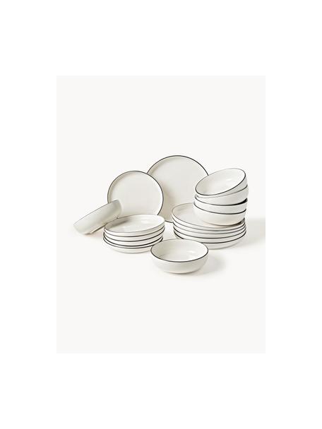 Service de table en porcelaine Facile, 6 personnes (18 élém.), Porcelaine robuste de haute qualité (env. 50 % kaolin, 25 % quartz et 25 % feldspath), Blanc cassé avec bordure noire, 6 personnes (18 élém.)