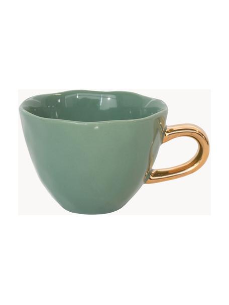 Tasse à thé avec poignée dorée Good Morning, Grès cérame, Vert foncé, couleur dorée, Ø 11 x haut. 8 cm, 350 ml