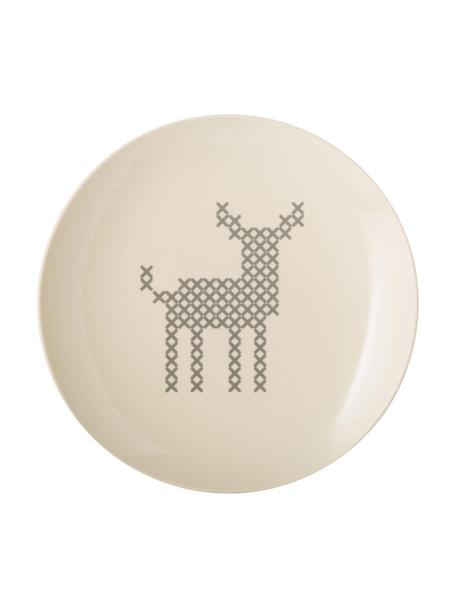 Piattino da dessert con motivo cervo Cross, Ceramica, Bianco latteo, grigio, Ø 20 cm