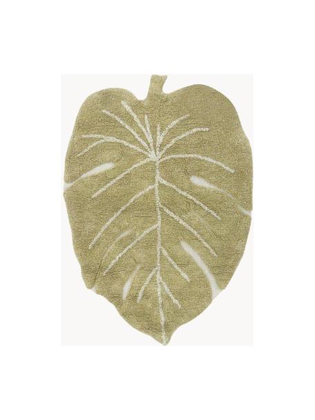 Tappeto per bambini tessuto a mano con motivo a rilievo Mini Monstera, Retro: 100% cotone, Verde oliva, bianco latte, Larg. 75 x Lung. 100 cm (taglia XS)