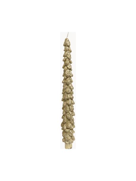 Goldfarbene Stabkerzen Monica in Tannenbaum-Form, 2 Stück, Wachs, Goldfarben, Ø 2 x H 26 cm