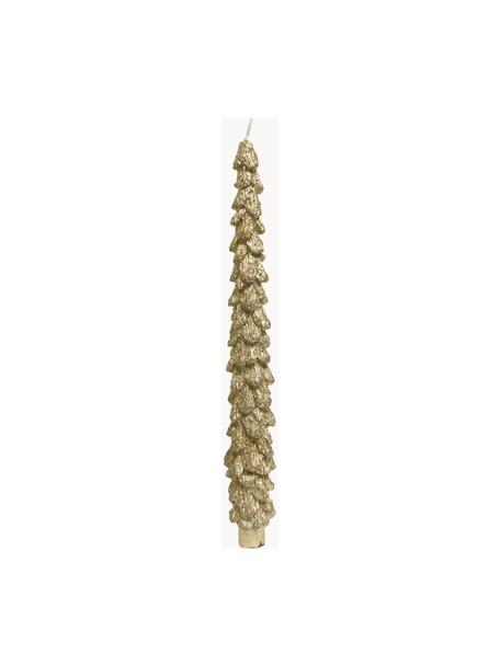 Stolní svíčky ve tvaru vánočního stromečku Monika, 2 ks, Vosk, Zlatá, Ø 2 cm, V 26 cm