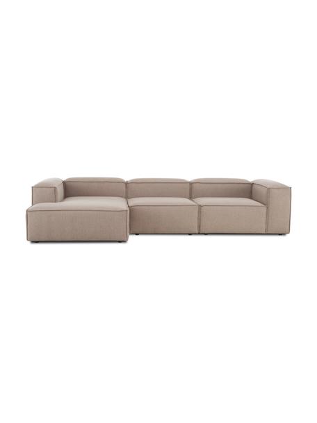 Narożna sofa modułowa Lennon, Tapicerka: 100% poliester Dzięki tka, Stelaż: lite drewno sosnowe, cert, Nogi: tworzywo sztuczne, Brązowa tkanina, S 327 x G 180 cm, lewostronna
