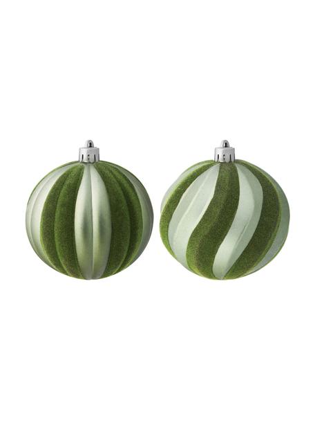 Set de bolas de Navidad de terciopelo irrompibles Foresti, Ø 8 cm, 12 uds., Plástico, terciopelo, Verde, plateado, Ø 8 cm