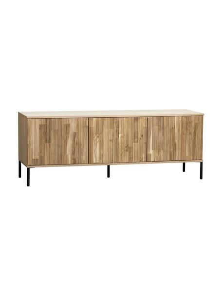 Tv-meubel Avourio met 3 deuren van gegolfd eikenhout, Frame: eikenhout, FSC-gecertific, Poten: gecoat metaal, Beige, B 150 cm x H 56 cm