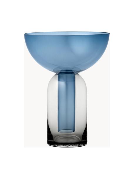 Mundgeblasene Glas-Vase Torus, H 20 cm, Glas, Blau, Dunkelgrau, transparent, Ø 15 x H 20 cm