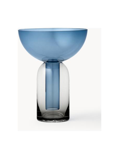 Mundgeblasene Glas-Vase Torus, H 20 cm, Glas, Blau, Dunkelgrau, transparent, Ø 15 x H 20 cm