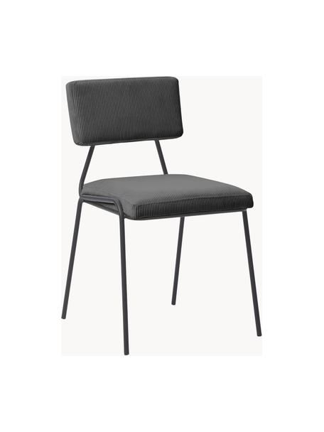 Corduroy gestoffeerde stoelen Mats, 2 stuks, Poten: gepoedercoat metaal, Corduroy antraciet, B 50 x H 80 cm