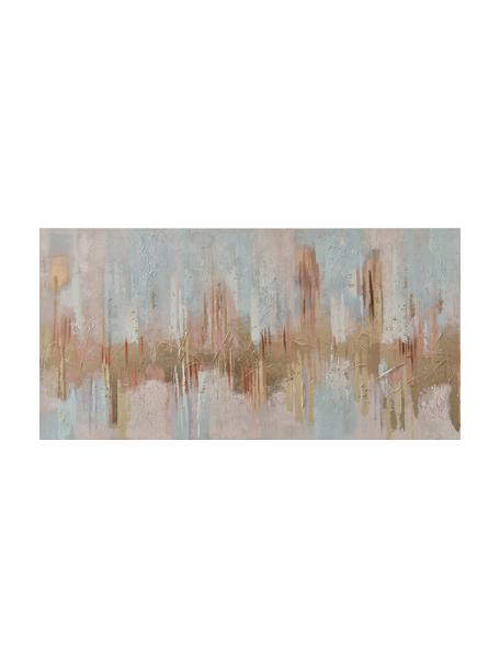 Handbeschilderde canvasdoek Interferenza di Colori, Lichtblauw, lichtroze, beige, B 140 x H 70 cm