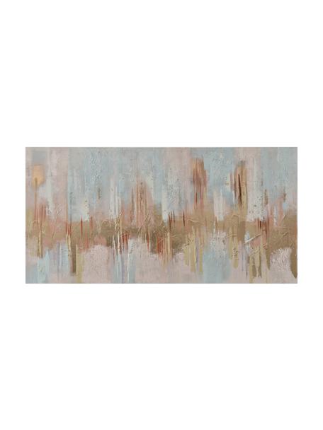 Handgemaltes Leinwandbild Interferenza di Colori, Hellblau, Hellrosa, Beige, B 140 x H 70 cm