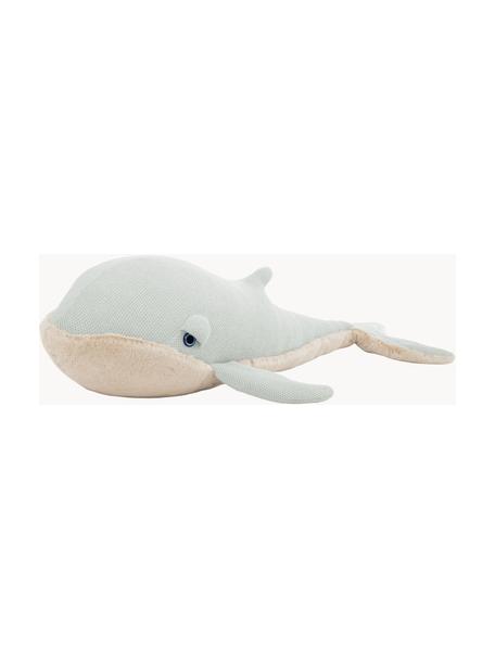 Coussin peluche artisanal Whale, Vert menthe, beige clair, larg. 140 x haut. 80 cm