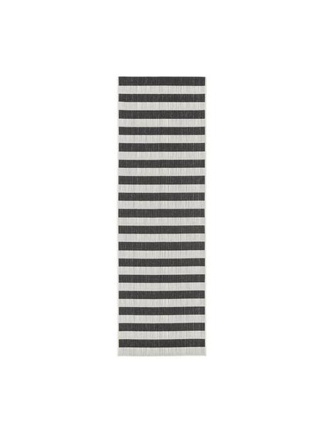 Gestreepte in- & outdoor loper Axa, Bovenzijde: 100% wol, Onderzijde: 100% katoen Bij wollen vl, Off White, zwart, B 80 x L 250 cm