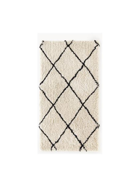 Flauschiger Hochflor-Teppich Naima, handgetuftet, 100 % Polyester, Beige, Schwarz, B 80 x L 150 cm (Größe XS)