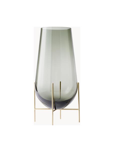 Vase à poser au sol en verre soufflé bouche Échasse, Gris, doré, Ø 15 x haut. 28 cm