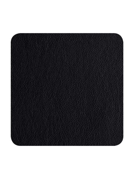 Dessous de verre en cuir synthétique Pik, 4 pièces, Plastique (PVC) aspect cuir, Revêtement : noir Pieds : noir, larg. 10 x long. 10 cm
