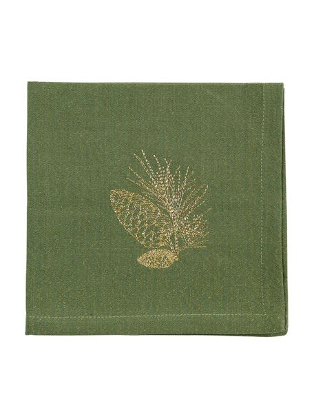 Serviette de table Noël Epicea, 2 pièces, Coton, Lurex, Vert, couleur dorée, larg. 40 x long. 40 cm