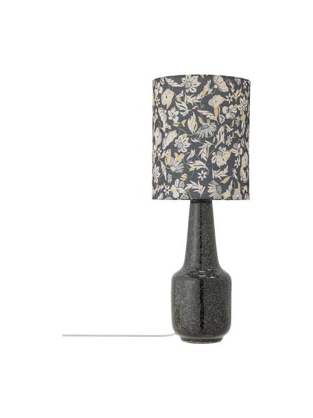 Lampada da tavolo con motivo floreale Olefine, Paralume: tessuto, Base della lampada: gres, Tonalità verdi e nere, Ø 23 x Alt. 62 cm