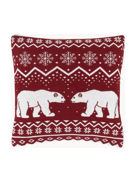 Poszewka na poduszkę z dzianiny Bear, 100% bawełna, Ciemny czerwony, biały, S 40 x D 40 cm