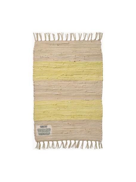 Felpudo artesanal de algodón Chindi, 100% algodón, Amarillo claro, beige claro, An 45 x L 60 cm