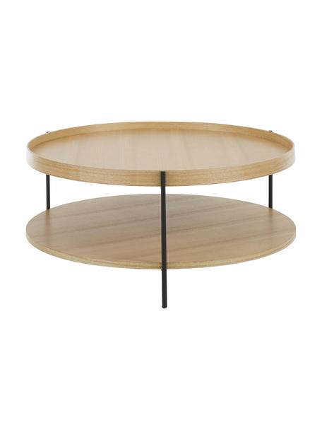 Tavolino rotondo da salotto in legno Renee, Ripiani: pannello di fibra a media, Struttura: metallo verniciato a polv, Legno di frassino, Ø 90 cm