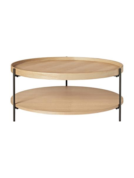 Tavolino rotondo da salotto in legno Renee, Ripiani: pannello di fibra a media, Struttura: metallo verniciato a polv, Legno di frassino, Ø 90 cm