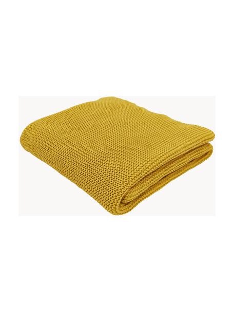 Pletený pléd Adalyn, 100 % bavlna, s certifikátem GOTS, Hořčičná žlutá, Š 150 cm, D 200 cm