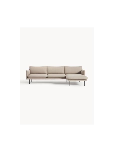 Divano angolare Moby, Rivestimento: poliestere Con 35.000 cic, Struttura: legno di pino massiccio, Piedini: metallo verniciato a polv, Tessuto beige, Larg. 280 x Prof. 160 cm, chaise longue a destra