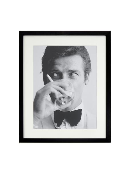 Stampa digitale incorniciata James Bond Drinking, Immagine: stampa digitale su carta,, Cornice: legno verniciato, Foto: nero, bianco Cornice: nero, Larg. 43 x Alt. 53 cm