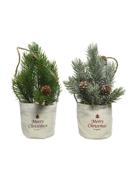 Árboles de Navidad minis artificiales Mibam, 2 uds., Bolsa: yute, Verde, marrón, beige, Ø 8 x Al 22 cm