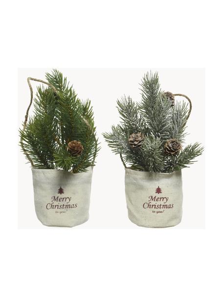 Künstliche Mini-Weihnachtsbäume Mibam, 2er-Set, Beutel: Jute, Grün, Beige, Ø 8 x H 22 cm
