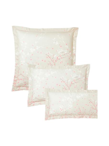Taie d'oreiller en satin de coton beige Sakura, Beige, imprimé, larg. 50 x long. 70 cm