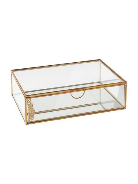 Aufbewahrungsbox Lirio mit goldfarbenem Rahmen aus Glas, Rahmen: Metall, beschichtet, Transparent, Messingfarben, B 20 x T 14 cm