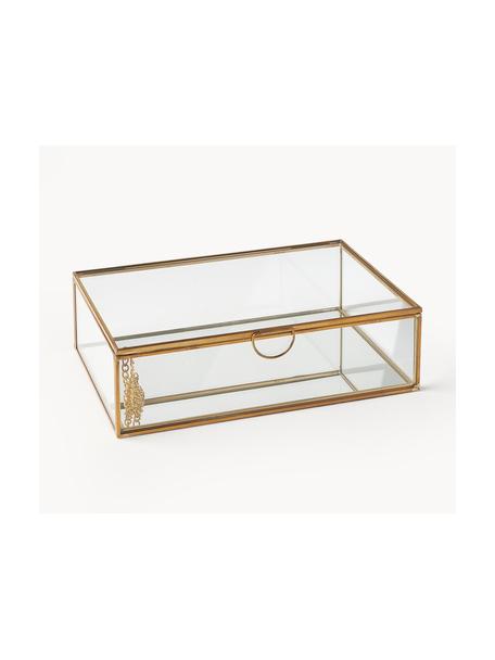 Opbergdoos Lirio van glas, Frame: gecoat metaal, Transparant, goudkleurig, B 20 x H 14 cm