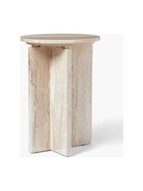 Table d'appoint ronde en travertin Marisa, Beige, travertin, Ø 35 x haut. 50 cm