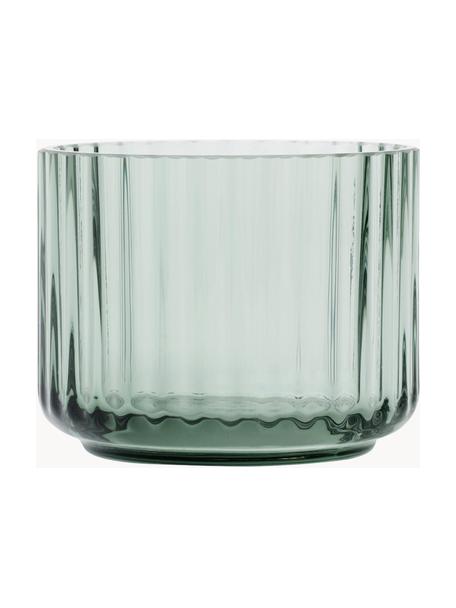 Mondgeblazen waxinelichthouder Lyngby met geribbeld oppervlak, Glas, Saliegroen, transparant, Ø 7 x H 6 cm