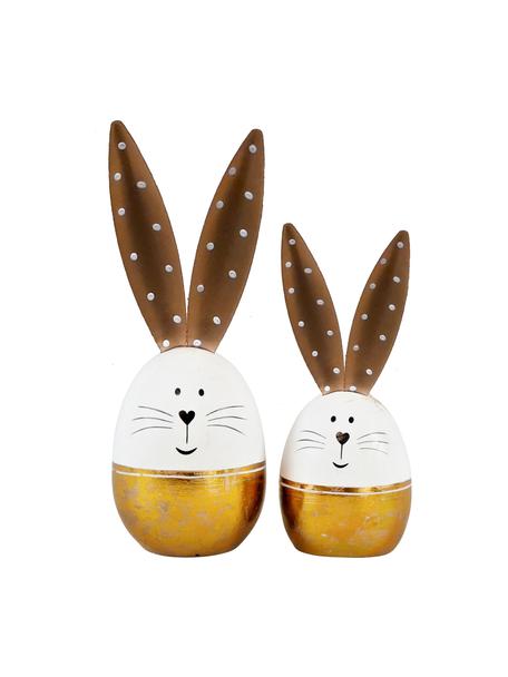 Lapins de Pâques décoratifs Oro, 2 élém., Bois, enduit, métal, Couleur dorée, brun, blanc, noir, Lot de différentes tailles