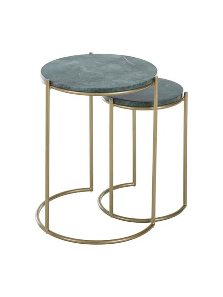 Tables gigognes en marbre Ella, 2 élém., Vert, marbré, couleur dorée, Lot de différentes tailles